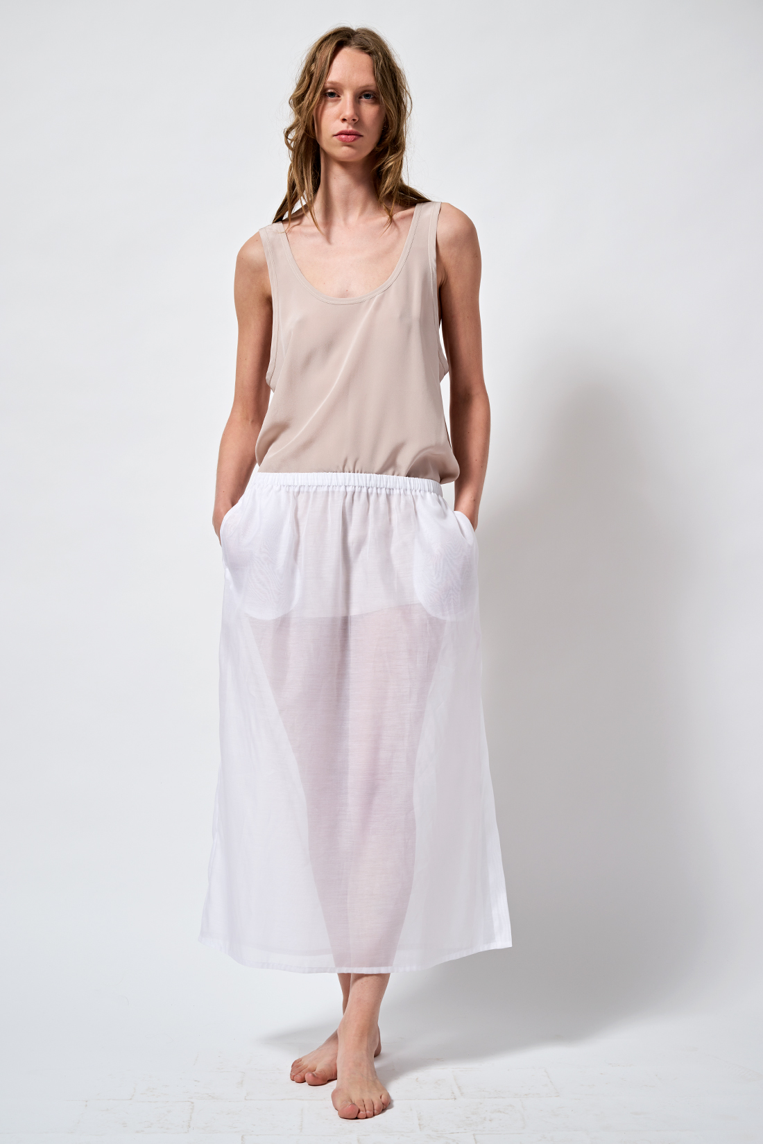 skirt pencil XL white cotton silk voile