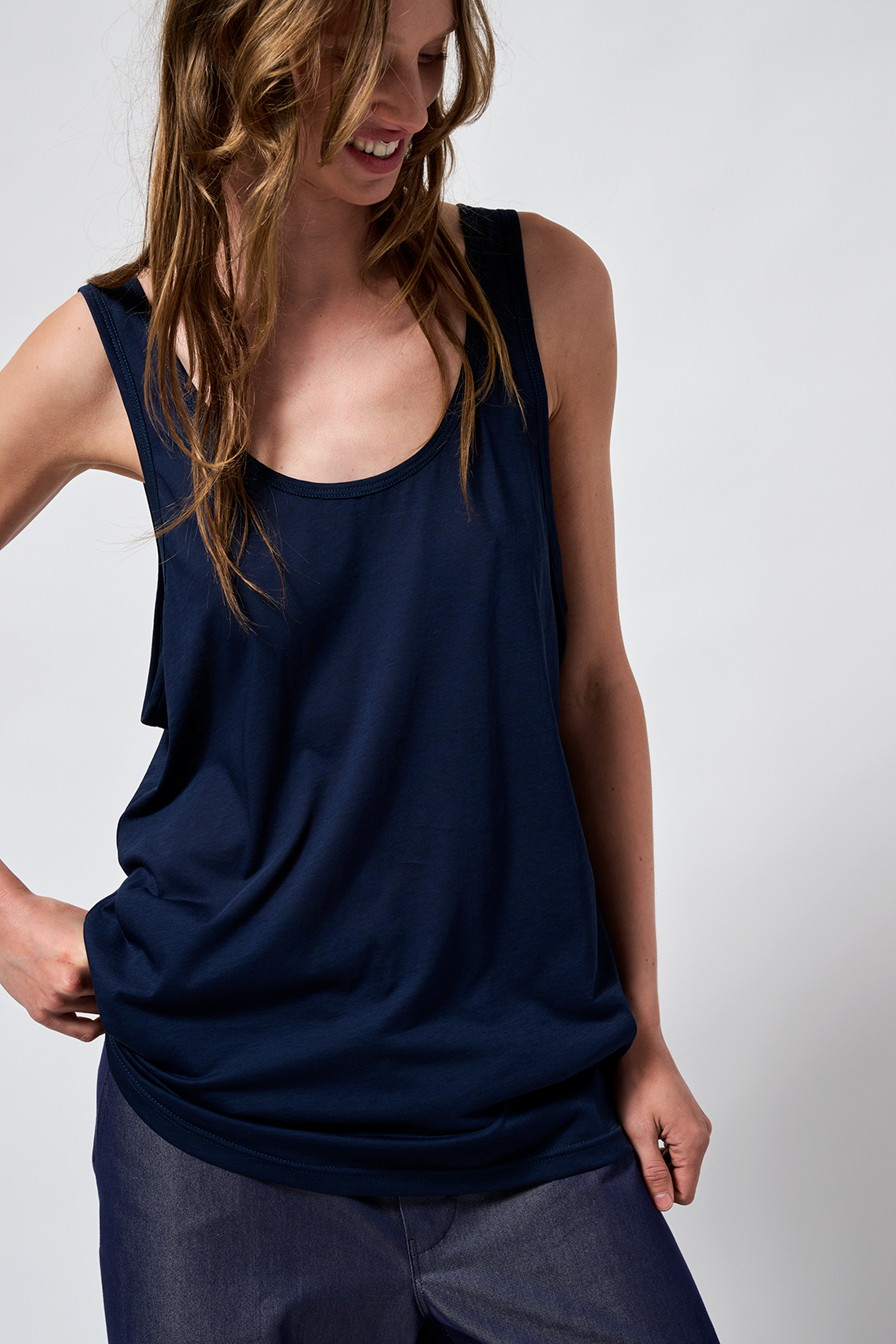 top wife navy voile jersey
